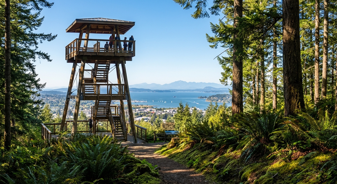Panoramic view from Sehome Hill Arboretum in Bellingham Washington