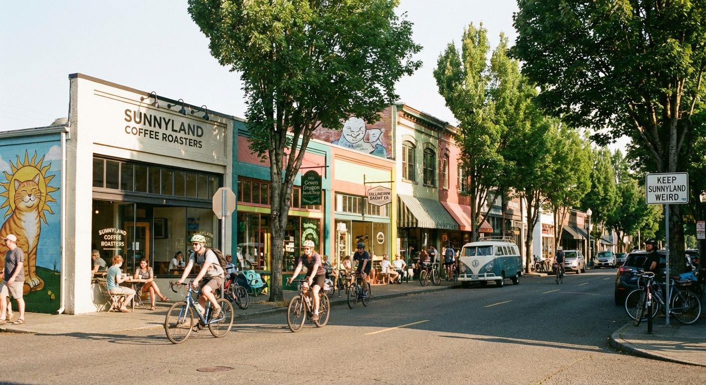 Charming James Street shops in Sunnyland neighborhood Bellingham Washington